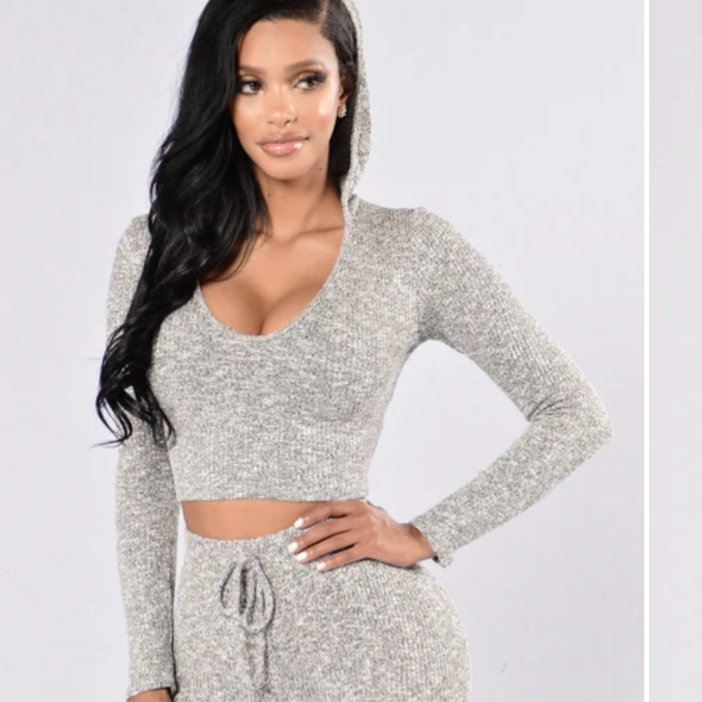 Fashion Nova Wanderlust Crop Hoodie grey ribbed knit leggings knit medium